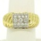 Estate 18k Yellow Gold E VVS2 1.01 ctw Pave Set Diamond Scalloped Ribbed Ring