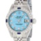 Rolex Ladies Stainless Steel Quickset Blue Diamond & Sapphire Wristwatch