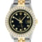 Rolex Mens 2 Tone Black String VS 3 ctw Channel Set Diamond Datejust Wristwatch