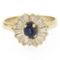 14kt Yellow Gold 1.00 ctw Sapphire Ring w/ Baguette Diamond Ballerina Halo Ring