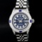 Rolex Ladies Stainless Steel 18K Gold Bezel Blue Diamond Lugs Datejust Wristwatc