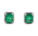 3.71 ctw Emerald and Diamond Earrings - Platinum