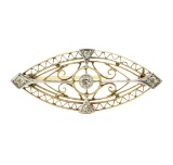 0.20 ctw Diamond Hand Made Vintage Brooch - 14KT Yellow and White Gold