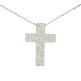 14K White Gold 0.51 ctw Micro Pave Diamond Cross Pendant w/ 18