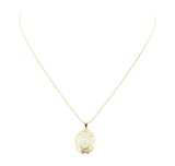 12mm x 10mm Cabochon Jade Pendant with Chain - 14KT + 18KT Yellow Gold