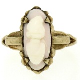 10k Yellow Gold Simple Petite Carved Pink Stone Cameo Ring