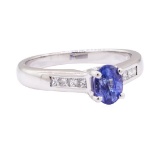 1.42 ctw Blue Sapphire and Diamond Ring - 18KT White Gold