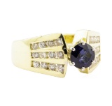 1.65 ctw Blue Sapphire And Diamond Ring - 14KT Yellow Gold
