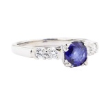 1.13 ctw Sapphire And Diamond Ring - 18KT White Gold