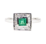 0.41 ctw Emerald and Diamond Ring - 18KT White Gold