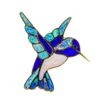 Opal and Lapis Lazuli Hummingbird Pin/Pendant - 18KT Yellow Gold