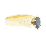 1.30 ctw Blue Sapphire and Diamond Ring - 14KT Yellow Ring