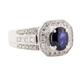 2.51 ctw Blue Sapphire And Diamond Ring - 18KT White Gold