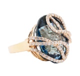 44.60 ctw London Blue Topaz And Diamond Ring - 14KT Rose Gold