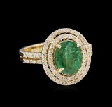 1.78 ctw Emerald and Diamond Ring - 14KT Yellow Gold