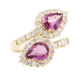 3.36 ctw Pink Sapphire and Diamond Ring - 14KT Yellow Gold