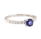 0.90 ctw Blue Sapphire and Diamond Ring - 14KT White Gold