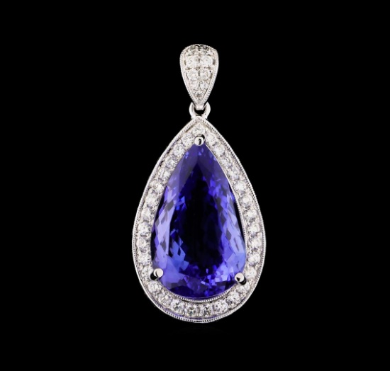 9.17 ctw Tanzanite and Diamond Pendant - 18KT White Gold