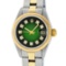 Rolex Ladies 2 Tone Yellow Gold Green Vignette Diamond 26MM Datejust Wristwatch