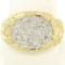 NEW Mens 14K Two Tone Gold Nugget Texture .60 ctw Oval Round Diamond Cluster Rin