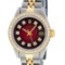 Rolex Ladies 2 Tone Yellow Gold Red Vignette VS Diamond Datejust Wristwatch