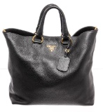 Prada Black Leather Vitello Daino Large Two-Way Bag