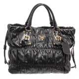 Prada Dark Blue Nappa Gaufre Leather Satchel Bag