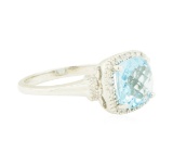 2.20 ctw Blue Topaz and Diamond Ring - 14KT White Gold