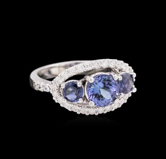 1.27 ctw Tanzanite, Sapphire and Diamond Ring - 14KT White Gold