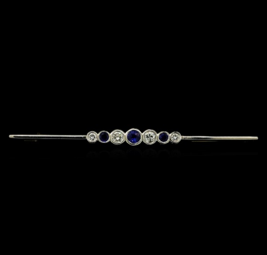 1.12 ctw Sapphire and Diamond Brooch - 14KT Yellow Gold