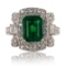 3.17 ctw Emerald and 1.03 ctw Diamond Platinum Ring