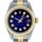 Rolex Ladies 2 Tone Yellow Gold Blue Vignette Diamond 26MM Datejust Wristwatch
