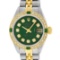 Rolex Ladies 2 Tone Yellow Gold Green Diamond & Emerald Datejust Wristwatch
