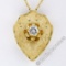 Vintage 14kt Yellow Gold 0.40 ctw Diamond Hand Etched Shield Pendant Necklace