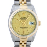 Rolex Mens 2 Tone 14K Champagne Index 36MM Datejust Wristwatch