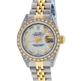 Rolex Ladies 2 Tone Yellow Gold MOP Diamond Lugs Datejust Wristwatch