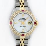 Rolex Ladies 2 Tone Yellow Gold MOP & Ruby Diamond Datejust Wriswatch