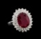 GIA Cert 6.53 ctw Ruby and Diamond Ring - 14KT White Gold
