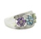 1.20 ctw Multi-Colored Gemstone and Diamond Ring - 14KT White Gold