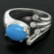 14kt White Gold 1.23 ctw Cabochon Turquoise and Diamond Cocktail Ring