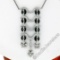 18kt White Gold 1.15 ctw Black Onyx and Diamond Flower Dangle Pendant Necklace