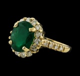 3.13 ctw Emerald and Diamond Ring - 14KT Yellow Gold