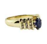 1.30 ctw Oval Brilliant Blue Sapphire And Diamond Ring - 14KT Yellow Gold