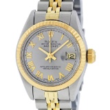 Rolex Ladies 2 Tone Yellow Gold Yellow Gold Slate Grey Roman Datejust Wristwatch