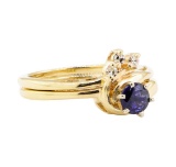 0.67 ctw Blue Sapphire and Diamond Ring - 14KT Yellow Gold