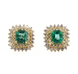 3.71 ctw Emerald and Diamond Earrings - 18KT Yellow Gold