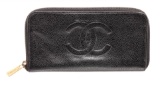 Chanel Black Caviar Leather Timeless Zippy Wallet