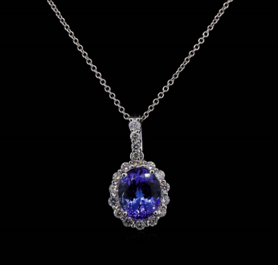 3.28 ctw Tanzanite and Diamond Pendant With Chain - 14KT White Gold