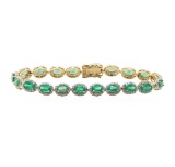 8.51 ctw Emerald and Diamond Bracelet - 14KT Yellow Gold