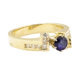 1.00 ctw Blue Sapphire and Diamond Ring - 14KT Yellow Gold
